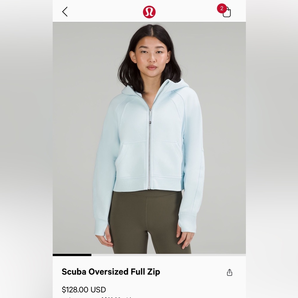 Lululemon Full Zip Cropped Scuba Powder Blue